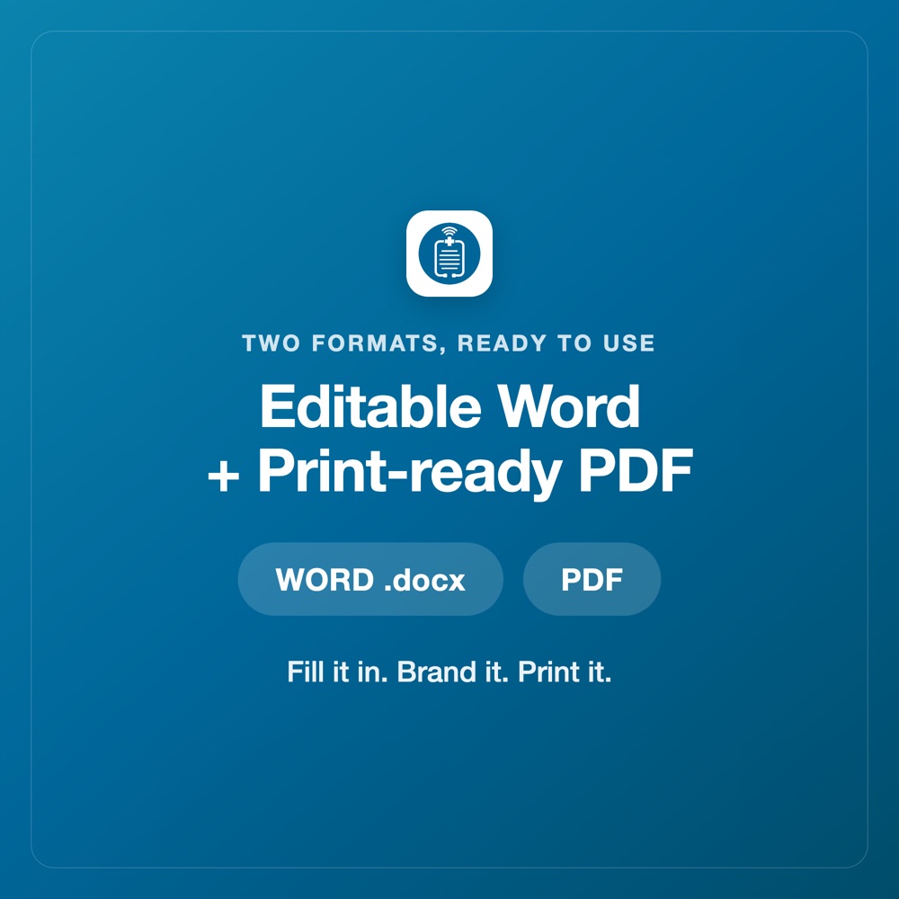 Graphic showing the kit comes as editable Word documents and print-ready PDFs